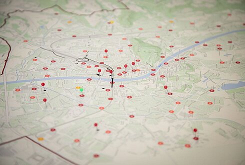 eine Landkarte mit eingezeichneten Punkten