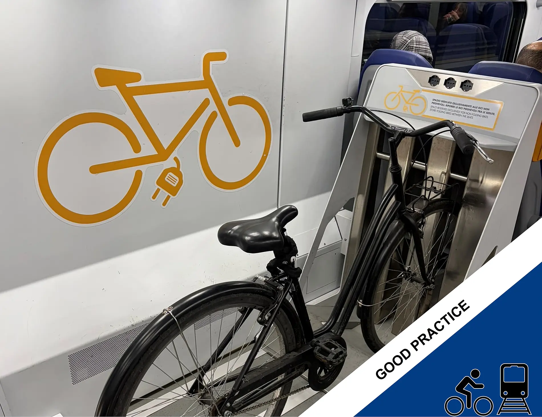  Charging station on a train with a bicycle.