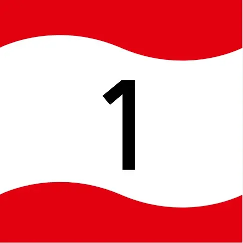 Piktogramm der Österreich-Radroute: eine 1 auf einer abwechselnden rot-weiß-roten Fläche