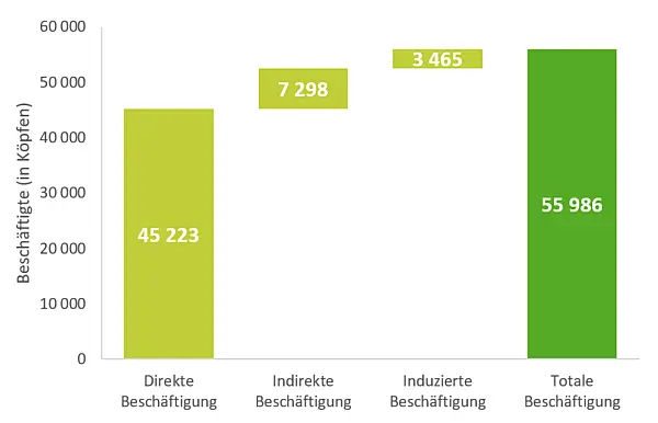 Totale Beschäftigung nach Definition 1: 55986, davon direkte Beschäftigung 45223
