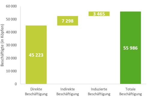 Totale Beschäftigung nach Definition 1: 55986, davon direkte Beschäftigung 45223