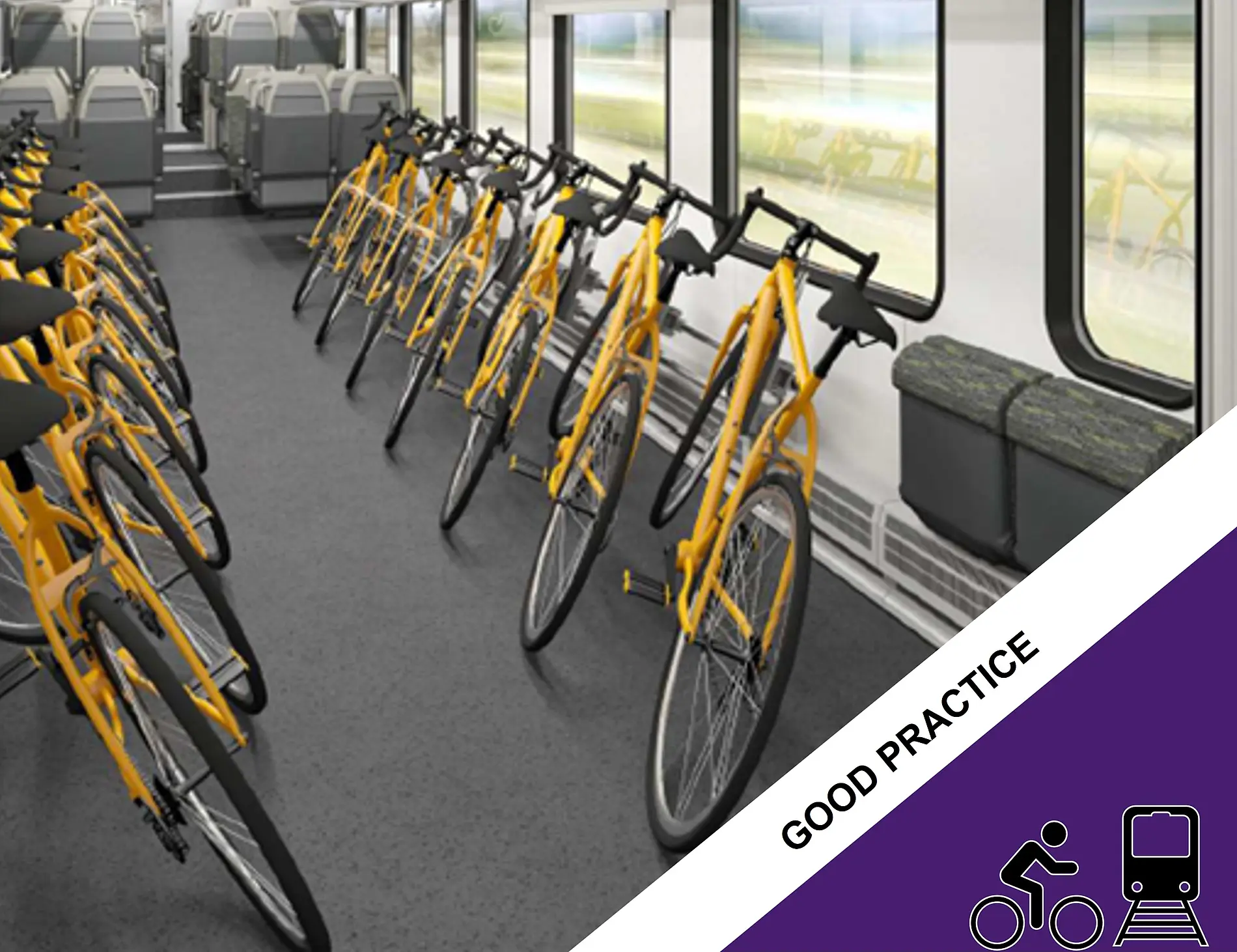 3D visualization of flexible multi-purpose spaces with bike racks on the new Stadler EMUs 