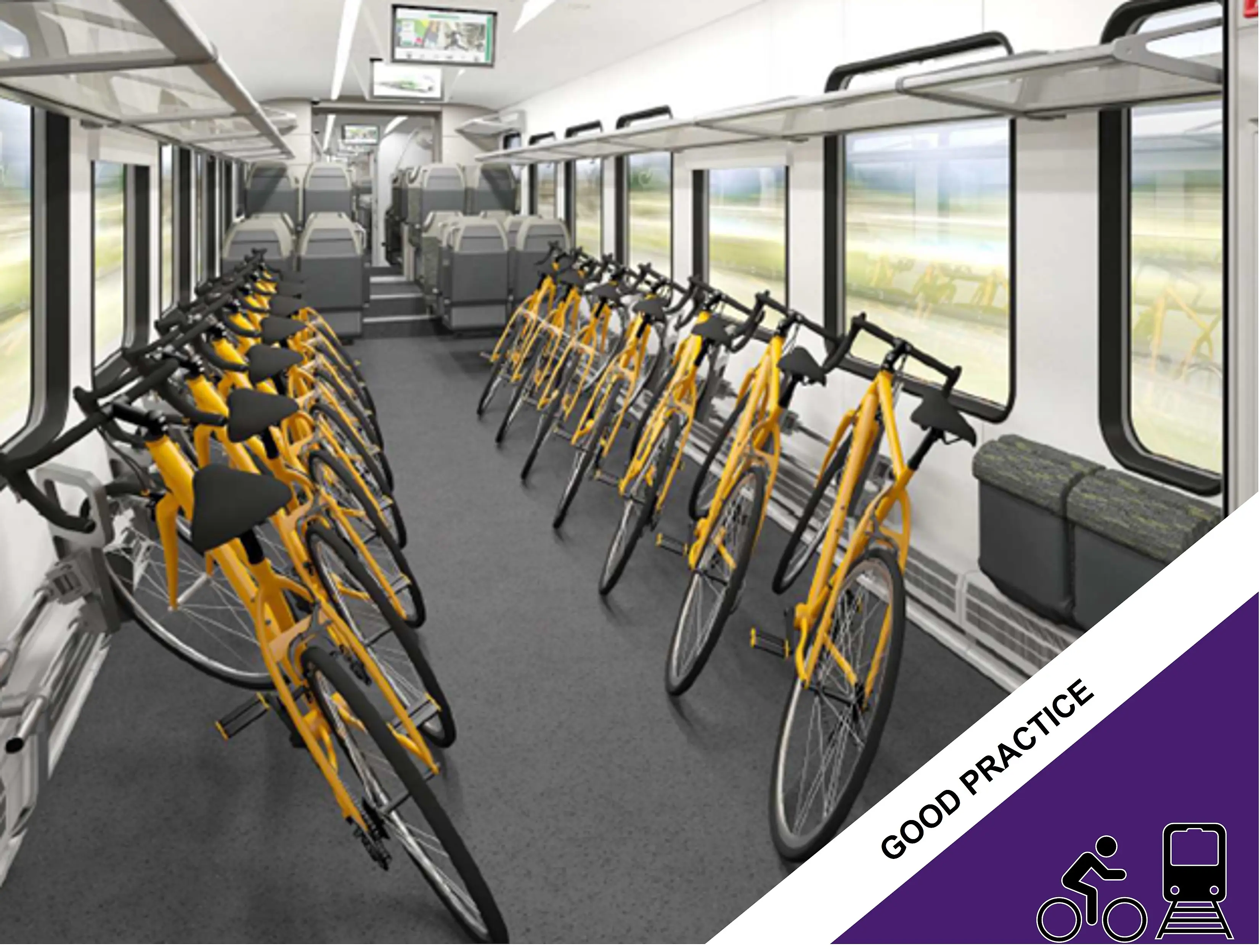 3D visualization of flexible multi-purpose spaces with bike racks on the new Stadler EMUs 