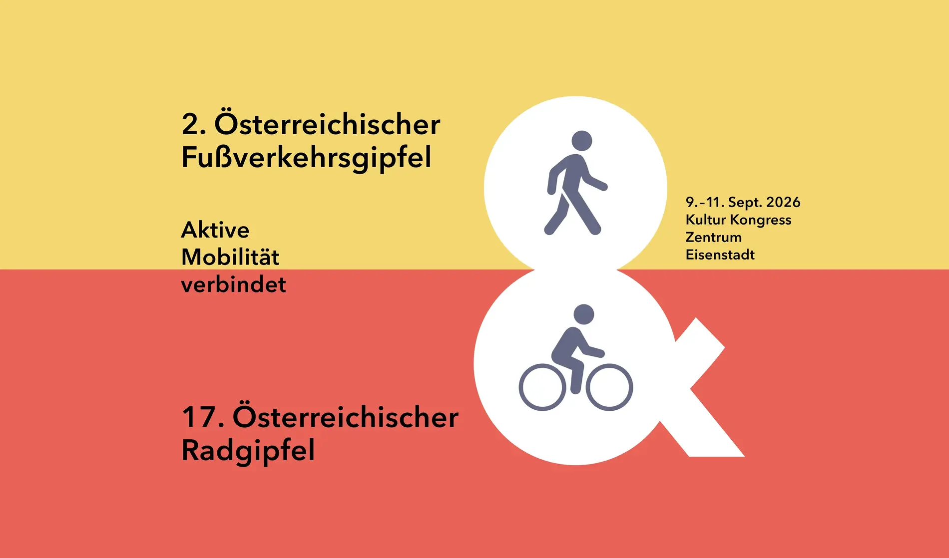 Sujet in gelb und rot mit "17. Radgipfel und 2. Fußverkehrsgipfel"